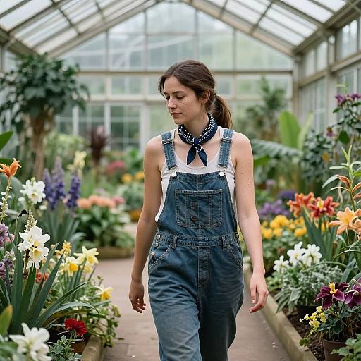 Walking Through Exotic Glass Greenhouse