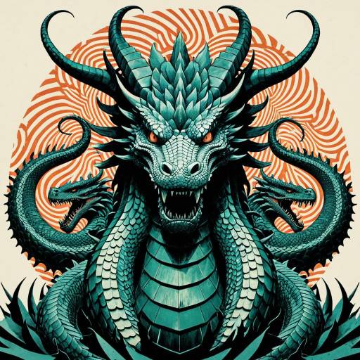 Illustration of Tiamat Five-Headed Dragon Goddess