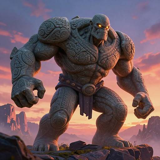 Stone Golem Bodybuilder Breaking Mountain