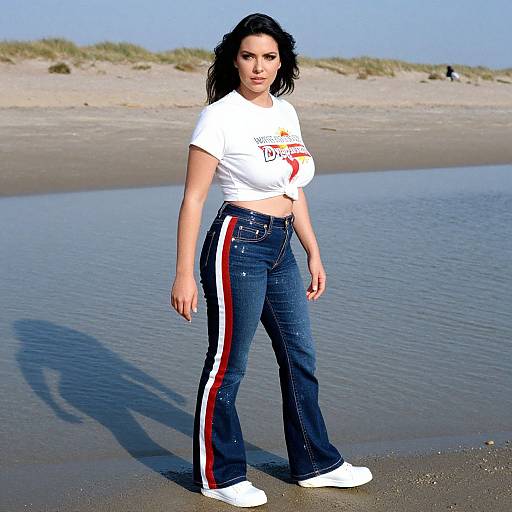 Retro Style Woman Exploring Tide Pool