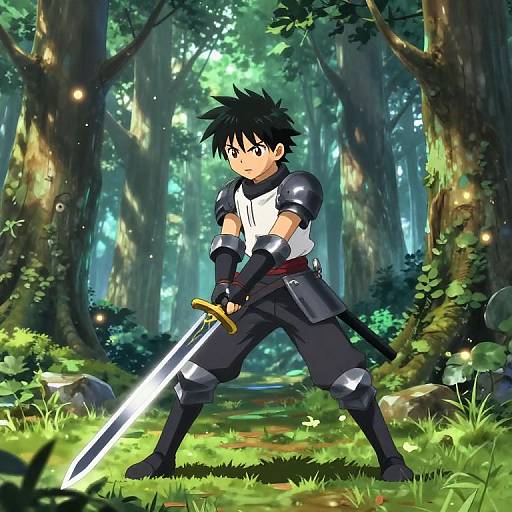 Anime Boy Knight Training in Forest