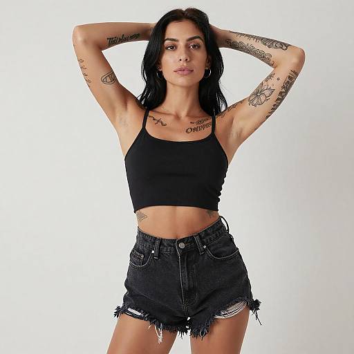Tattooed Woman in Black Crop Top