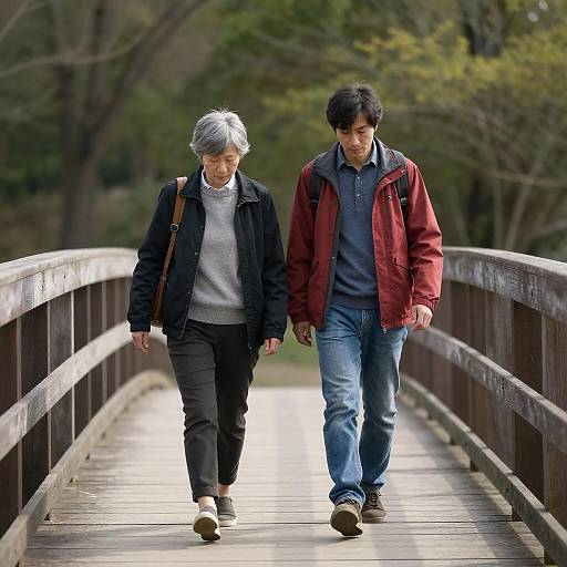 Candid Moment on a Wooden Bridge