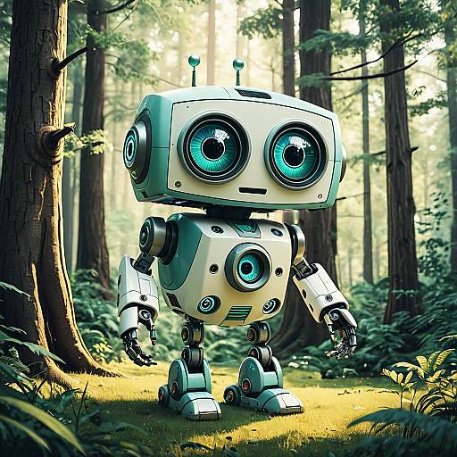 Friendly Robot in Forest Clearing