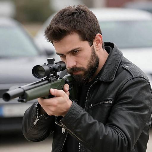 Urban Sniper: Focused Bearded Man