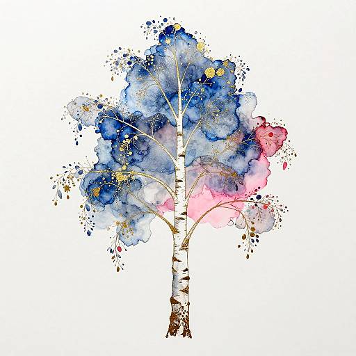 Silver Birch Tree Alcohol Ink Art