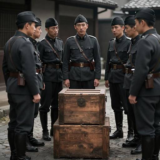 Dramatic Night: Japanese Officers Conversing