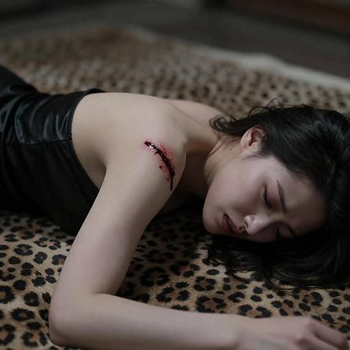 Pale Woman Wounded on Leopard Print