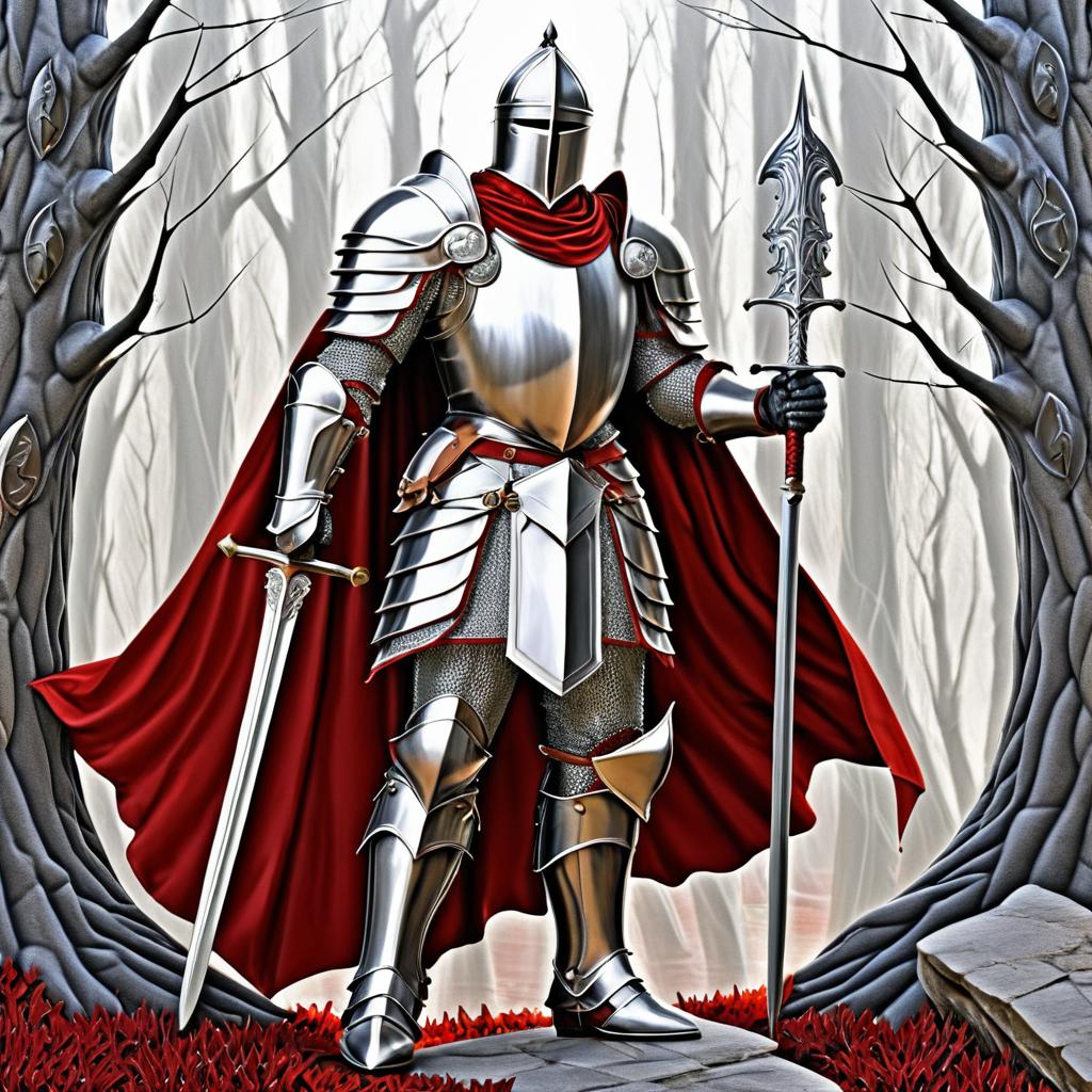 Brave Knight in Silver and Crimson Art