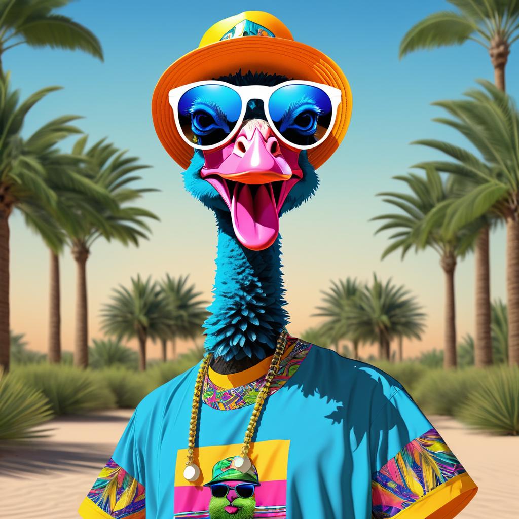 Ostrich Rapper in Vibrant Fashion