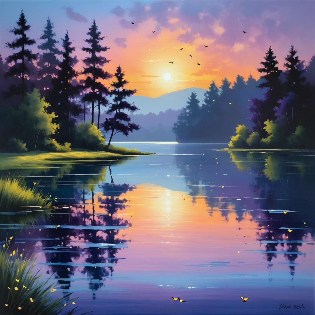 Serene Sunset Over a Tranquil Lake