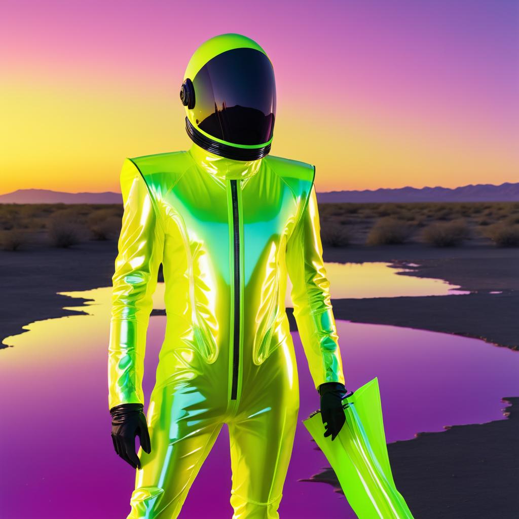 Futuristic Man in Fluorescent Spacesuit