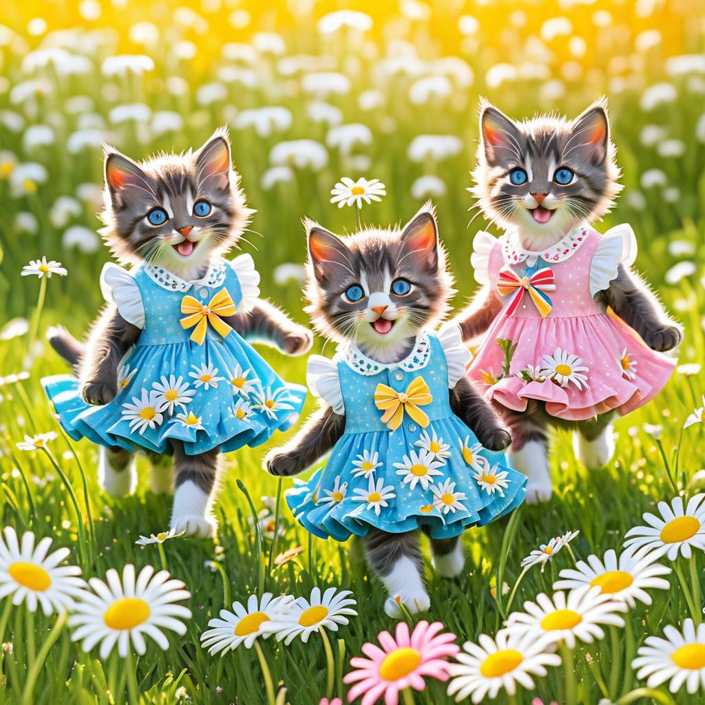 Whimsical Kittens in a Daisy Field