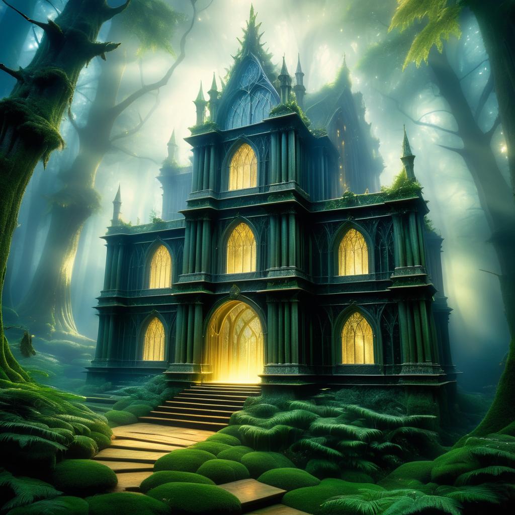 Mystical Library in Enchanted Forest