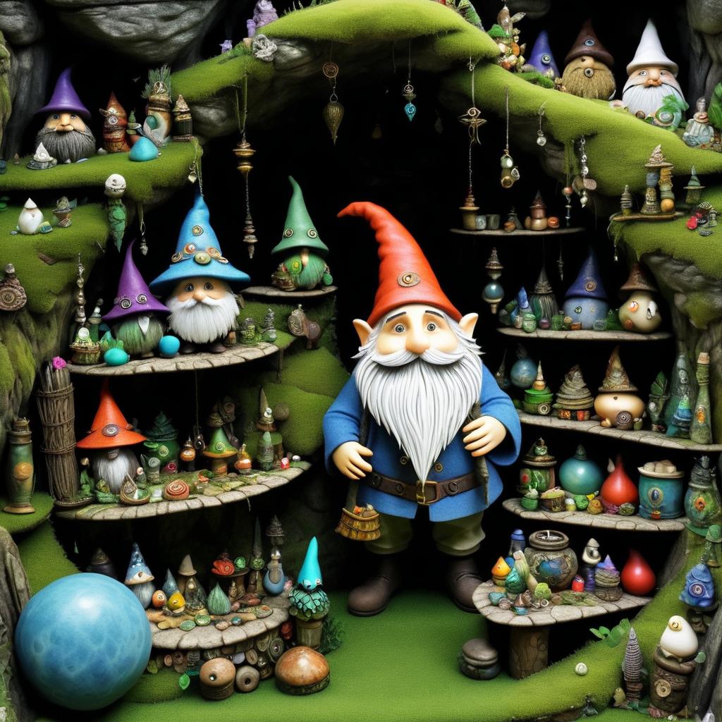 Whimsical Gnome in Hidden Treasure Cave