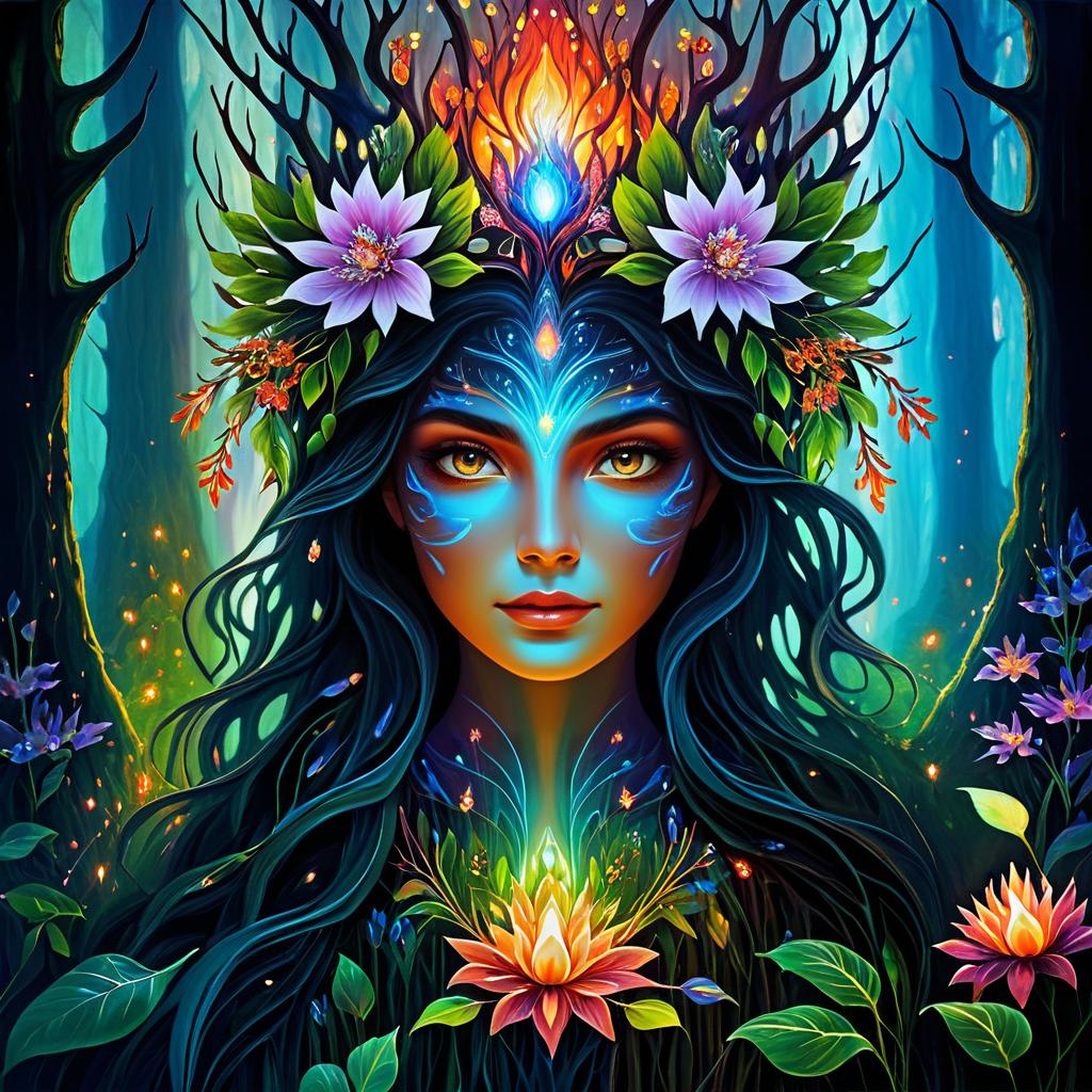 Ethereal Forest Spirit with Floral Elements