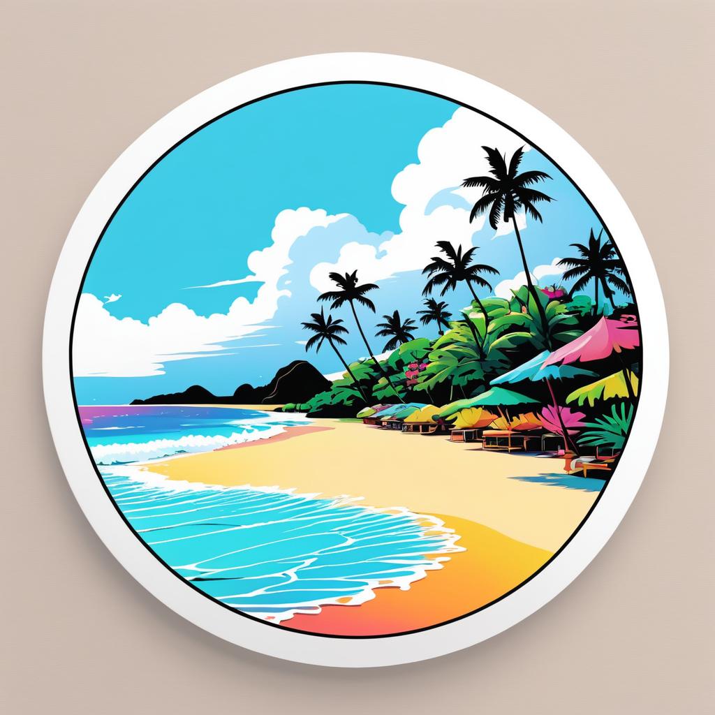 Colorful Hawaiian Beach Sticker Design