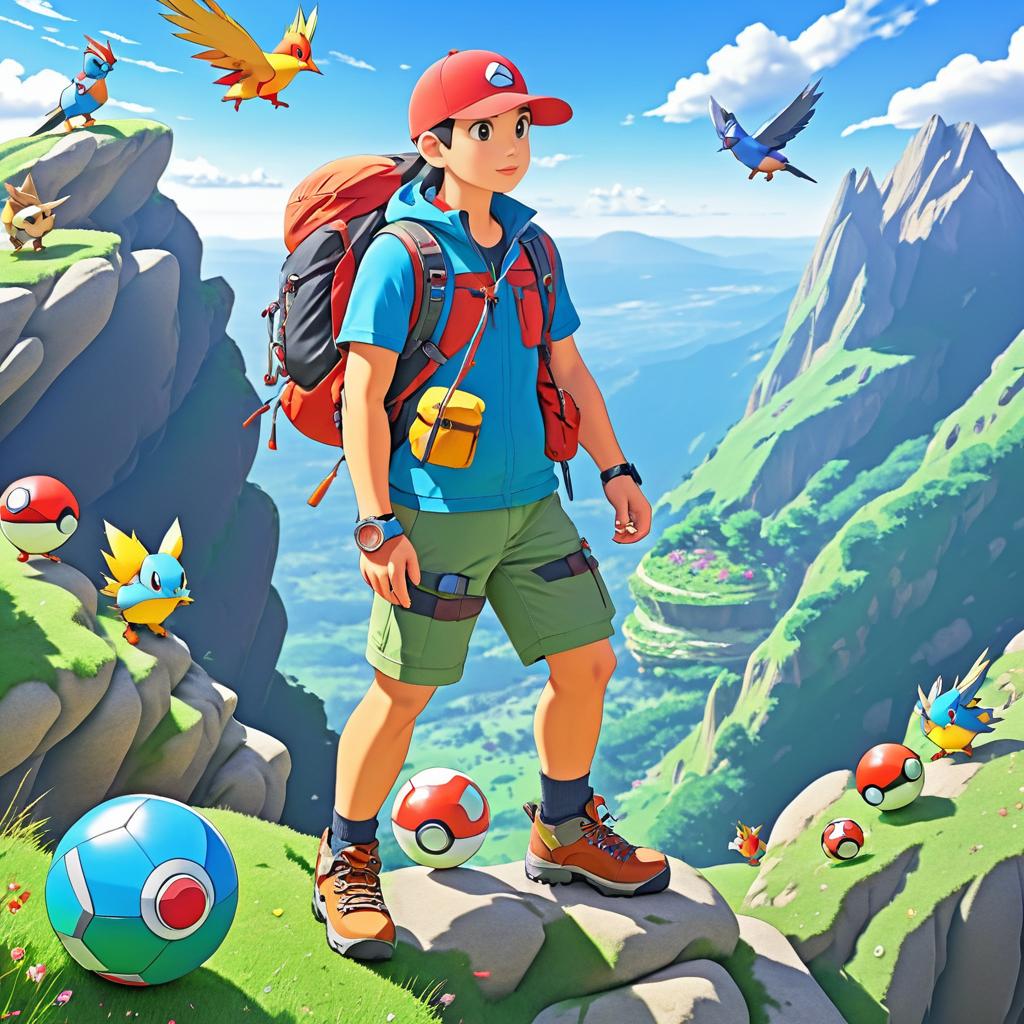 Adventurous Pokémon Trainer on Mountain Cliff