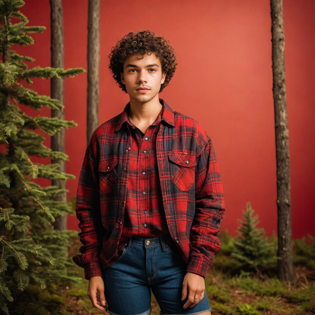 Curious Hiker in Flannel Outfit