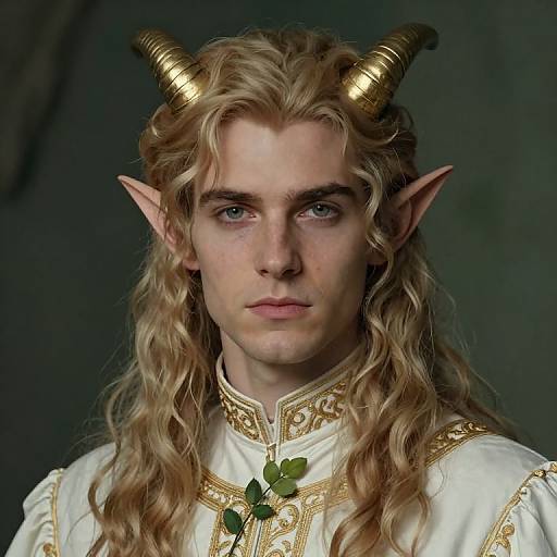Regal Elf Portrait with Golden Horn