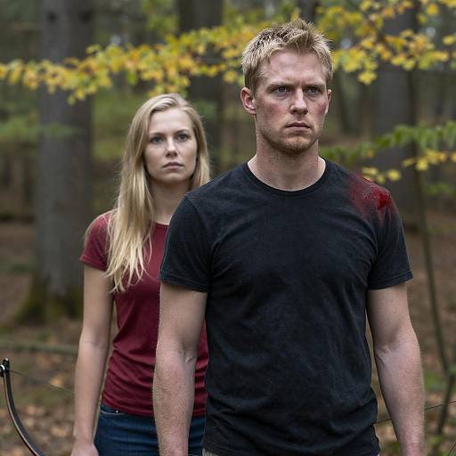 Dramatic Forest Encounter with Two Figures