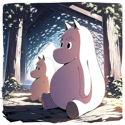 Illustration of Moomintroll, moomin in the style of Ugume