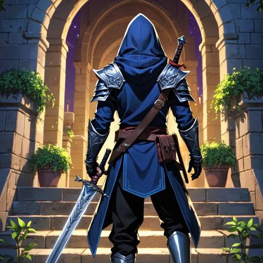 Mystical Warrior on Stairs at Night