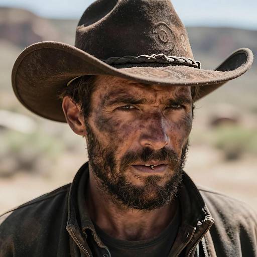 Intense Portrait of a Rugged Cowboy