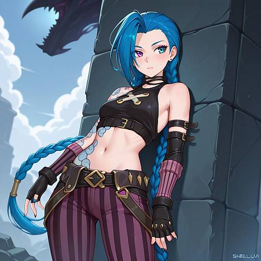 Illustration of Arcane jinx, league of legends in the style of Shellvi