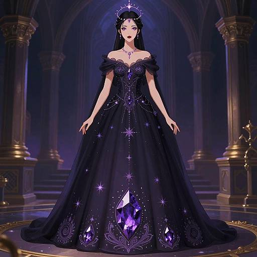 Sorceress in Midnight Violet Gown