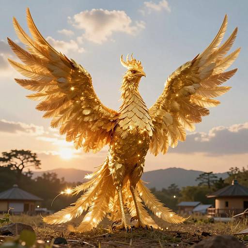 Majestic Golden Phoenix at Sunrise