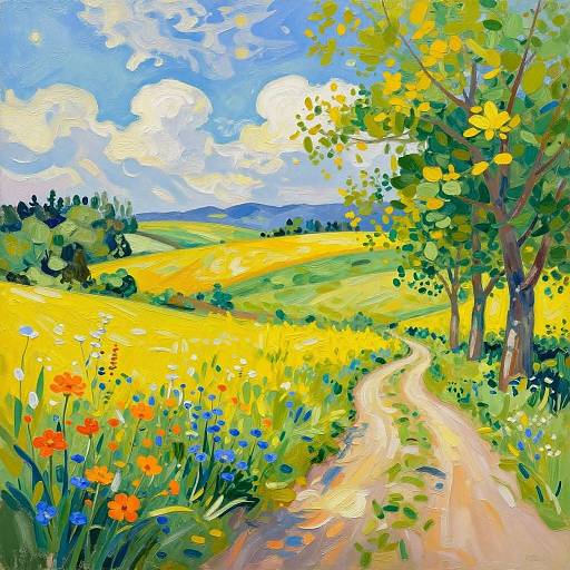 Vibrant Impressionist Countryside Landscape