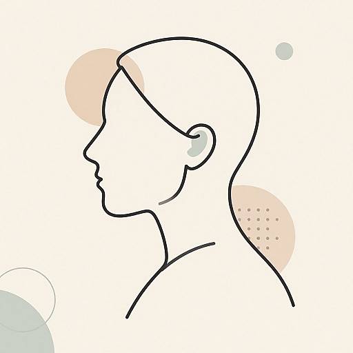 Minimalist digital line drawing of a human head in profile, outlined in black, with soft pastel circles in the background.