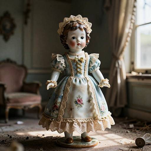 Antique Porcelain Doll in Abandoned Victorian Parlor