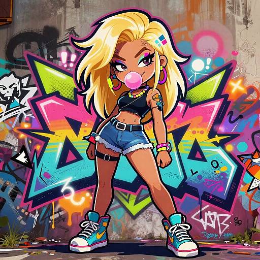 Vibrant Urban Graffiti Female Character