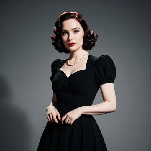 Vintage 1940s Style Woman in Black Dress