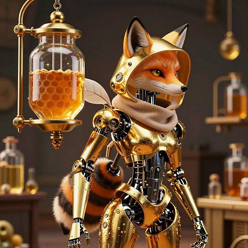 Stippling Cybernetic Fox Librarian Automaton