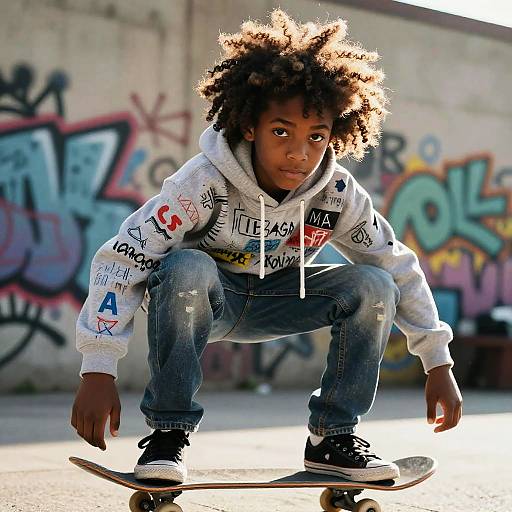 Young Black Skateboarder in Urban Hoodie