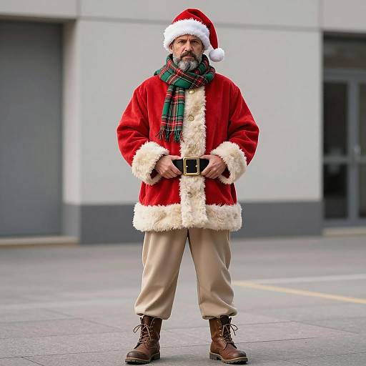 Middle-Aged Man in Festive Santa Outfit