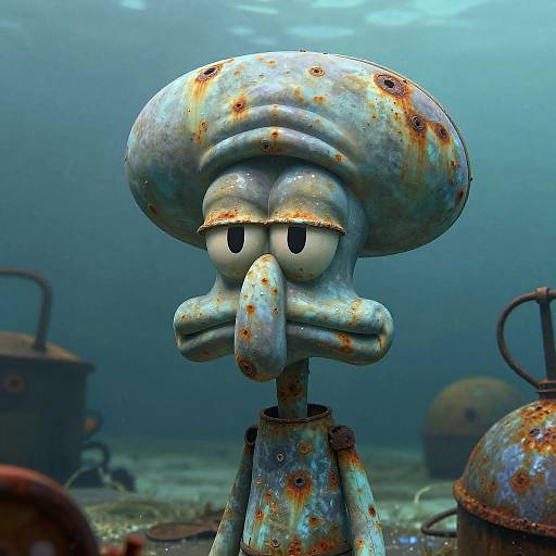 Rusted Metal Squidward Sculpture