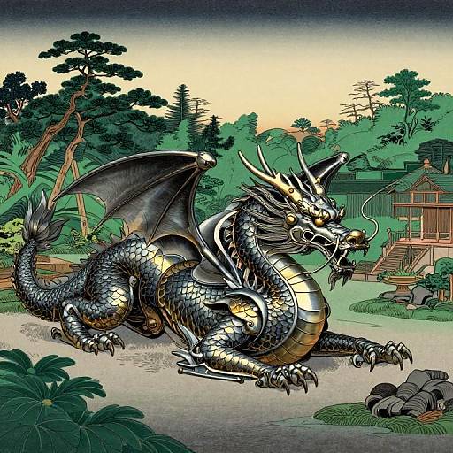 Steampunk Zen Garden with Metal Dragon