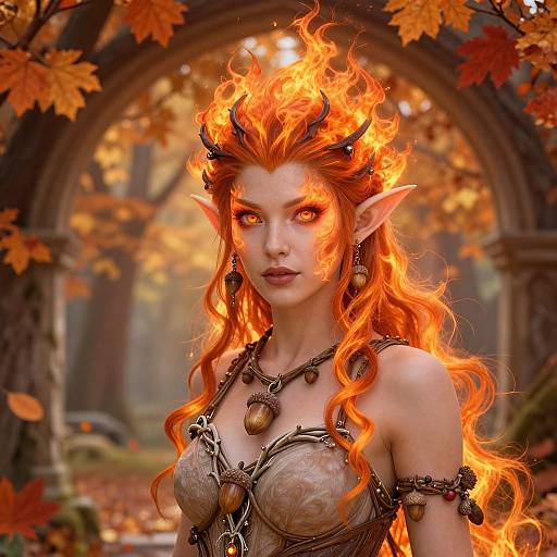 Autumn Eladrin Elf with Fiery Hair and Eyes