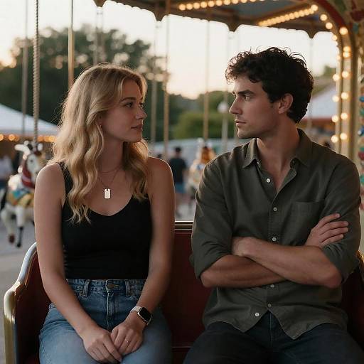 Sunset Carousel Moment: Couple's Portrait