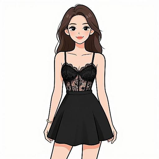 Chic Smiling Woman in Black Dress