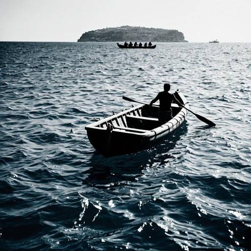 Man Rowing Boat on Mediterranean Sea