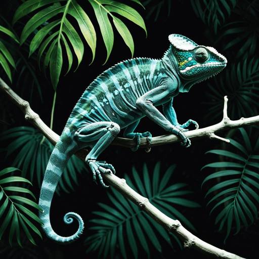 X-Ray Style Blue Chameleon on Branch