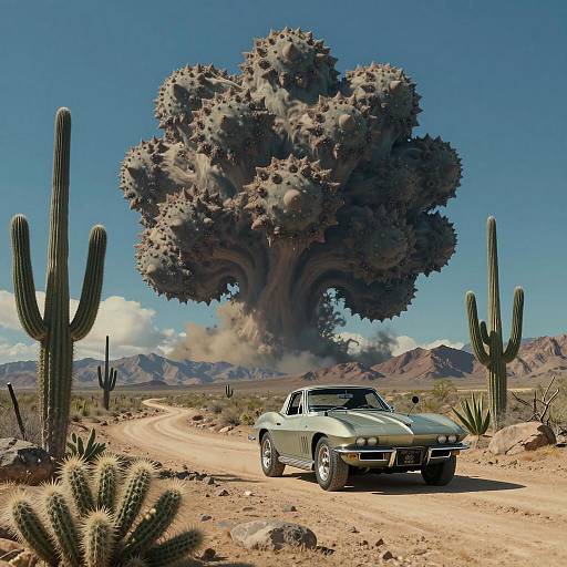 Classic Corvette in Mojave Desert with Mandelbrot Fractal Cloud