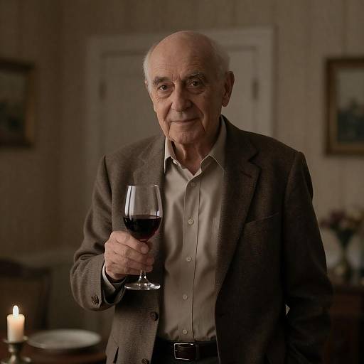 Gentle Elderly Man in Dimly Lit Room