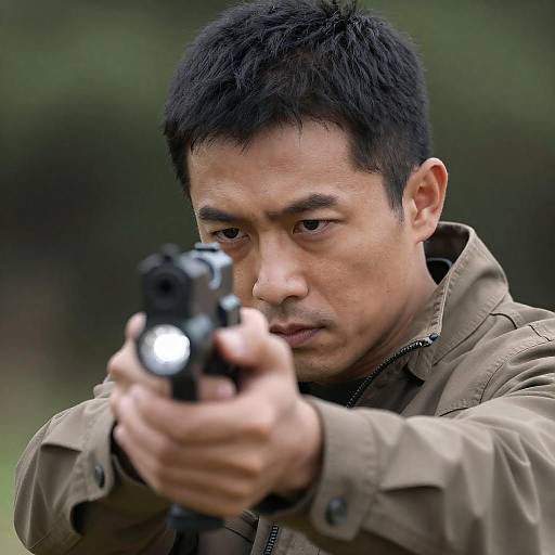 Intense Shot of Man Aiming Gun