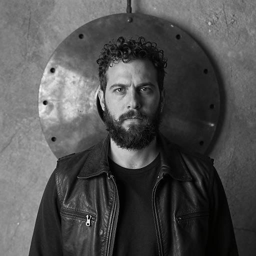 Serious Bearded Man in Leather Vest